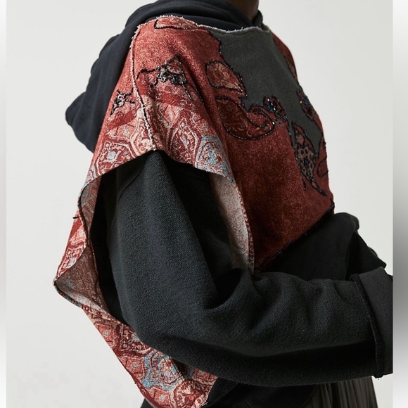 Free People Black and Red Patterned Hoodie - Picture 2 of 10
